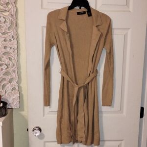 Express Tan Knit Cardigan Sweater with Tie Belt Circa 2008